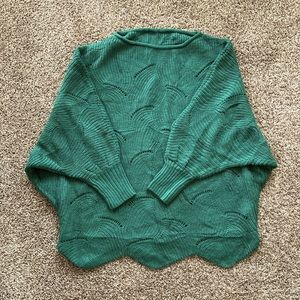 New unworn emerald green oversized sweater with scalloped edge size XL